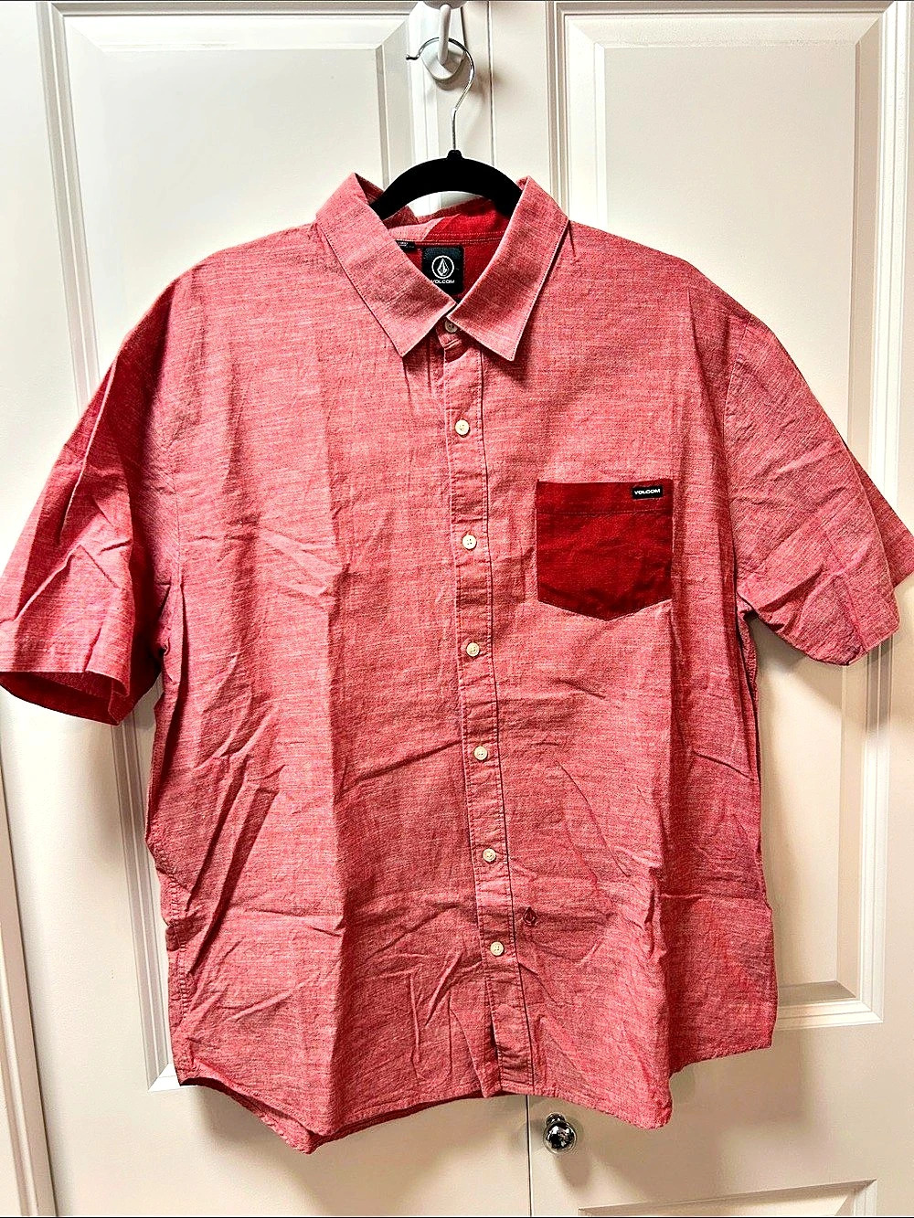 Volcom B Flatts S/S Cotton Button Down Shirt Red XL Like New